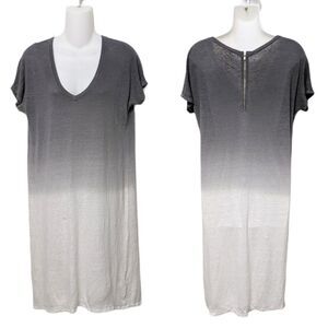 FINE COLLECTION Ombre Gray Linen Shirt Dress XS